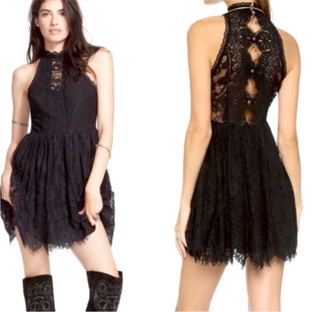 Free People Verushka Lace Mini Dress Black Size 12 NWT